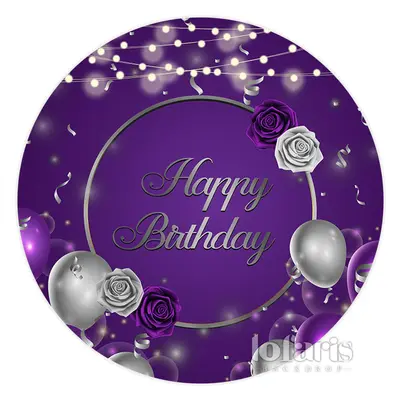 Aperturee Violet Flower Balloon Circle Happy Birthday Backdrop | Round Birthday Backdrop Cover | Birthday Round Backdrop Cove...