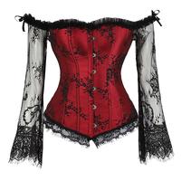 Corset Tops For Women With Lace Sleeves Bustier Overbust Lace Up Bodice Lingerie Tummy Control Women's Lingerie 8125-D1