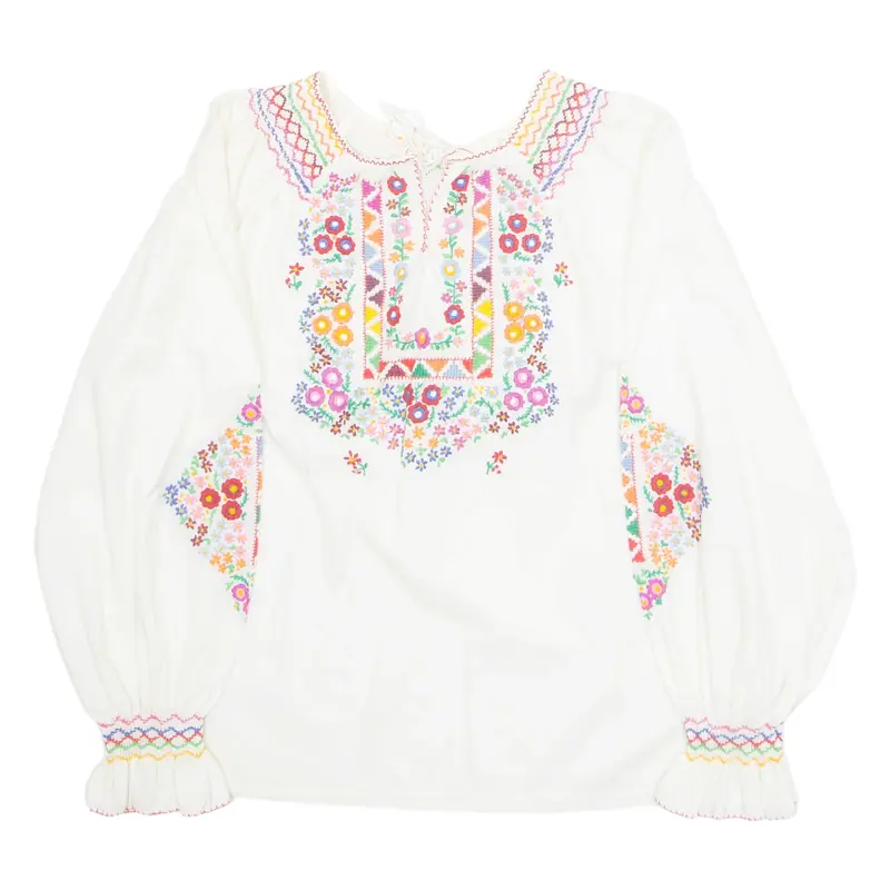 Womens Blouse White Long Sleeve Floral M