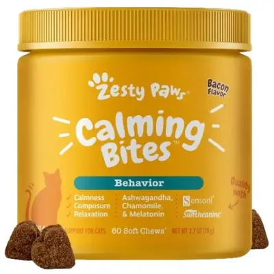 Zesty Paws Calming Bites for Cats, Cat Composure & Relaxation Chews, Relief Soft Chew Pet Treats for Everyday Stress Support ...