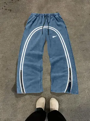 Men's Star & Striped Print Washed Distressed Drawstring Waist Sweatpants, Regular Fit Casual Comfy Fashion Pocket & Zipper De...