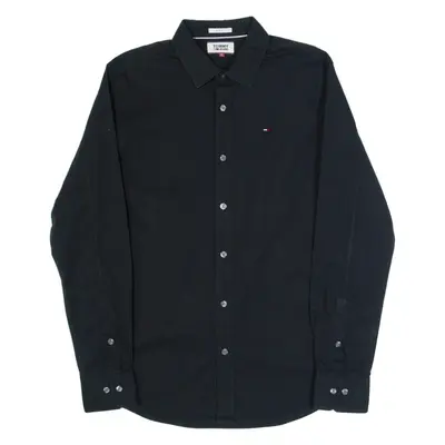 TOMMY JEANS Slim Fit Mens Plain Shirt Black Long Sleeve M