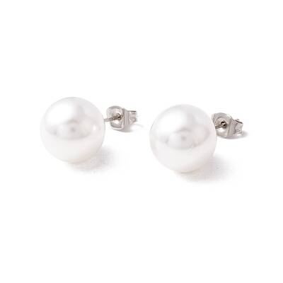 6 Pair Shell Pearl Round Ball Stud Earrings