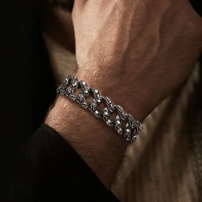 FaithHeart Biker Bracelet With Vintage Skull Chunky Chain Bracelet Stainless Steel