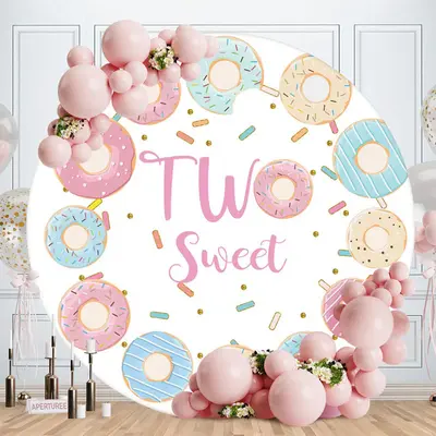 Aperturee Gold Glitter Round Pink Floral Birthday Backdrop | Circle Background For Party | Customized Backdrop For Birthday |...