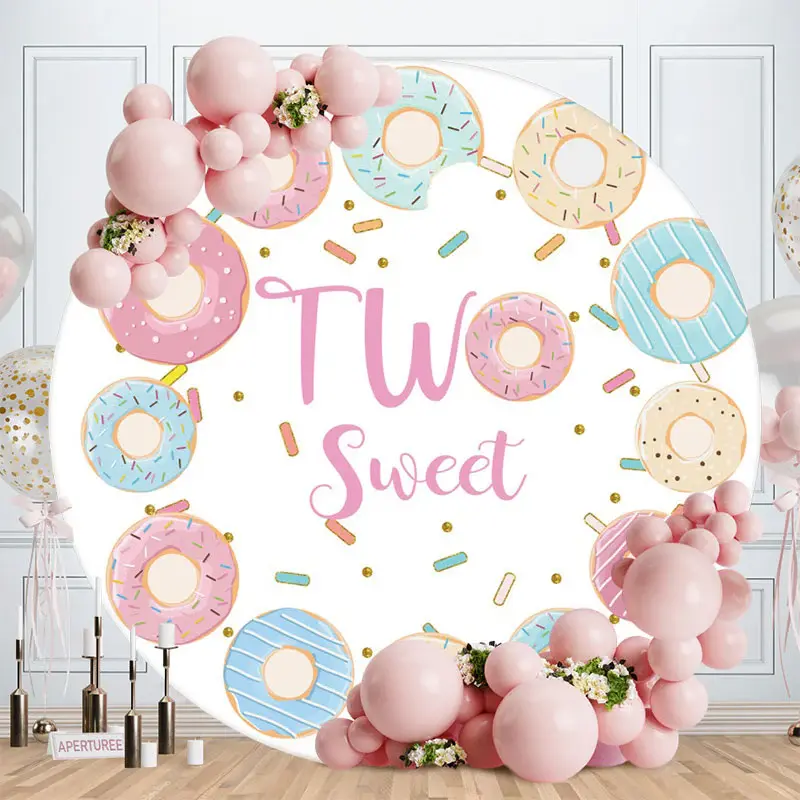 Aperturee Gold Glitter Round Pink Floral Birthday Backdrop | Circle Background For Party | Customized Backdrop For Birthday |...