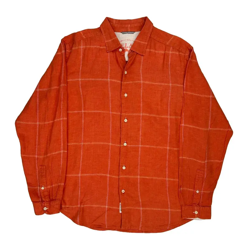 Tommy Bahama Checked Shirt - Large Orange Linen