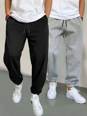 Men's Pocket Drawstring Sweatpants, Regular Fit Casual Plain Trousers, Lounge Lazy School Outfit, Menswear, Clothing