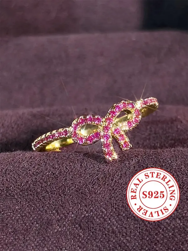 925 Sterling Silver Cute Bowknot Design Cuff Ring, Fashion Accessories for Women & Girls, Trendy All-match & Exquisite Jewelr...
