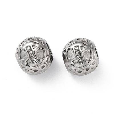 304 Stainless Steel Rhinestone European Beads