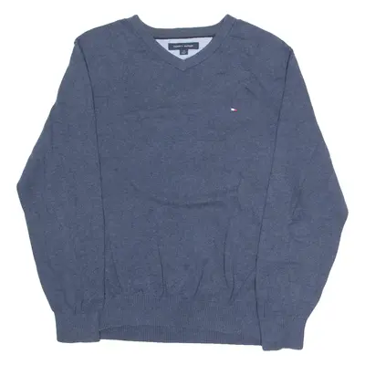 TOMMY HILFIGER Mens Jumper Blue V-Neck Tight Knit L