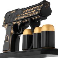 Ceramic Gun Shaped Whiskey Decanter Set 18 Oz with 3 Shot Glasses Oak Stand - Regalos Para Papa Un Hombre  - Tequila Liquor B...