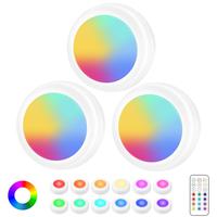 CADRIM Round Night Lamps, 13 RGB Color Changing Under Cabinet Light with Remote Control, Closet Puck Light, for Kitchen Livin...