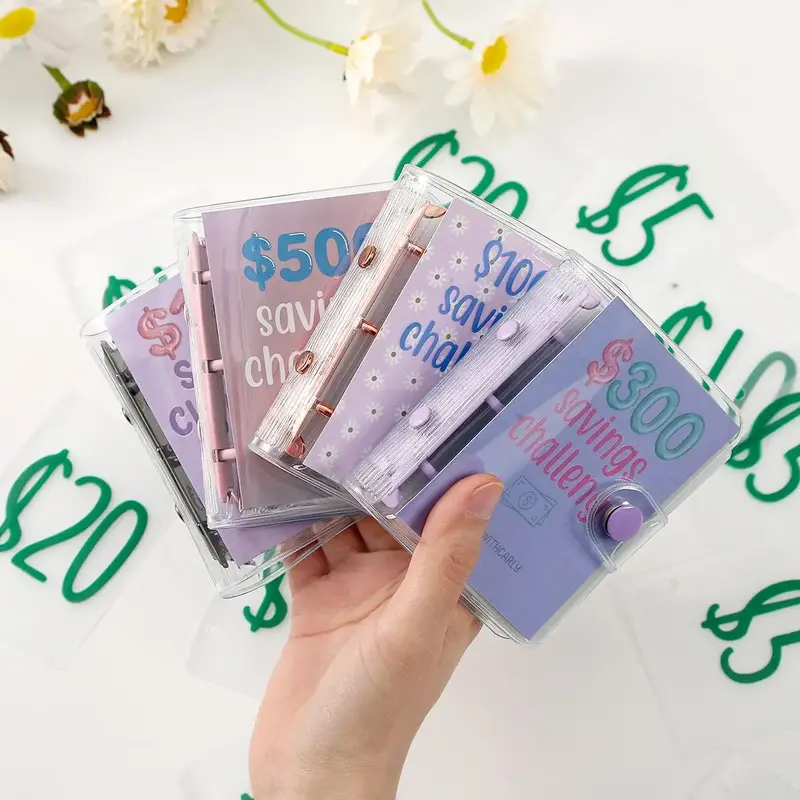 5PCS/Set $150 $300 $500 $1000 Mini Saving Challenge Binder And 100 Envelopes PU Leather Binder