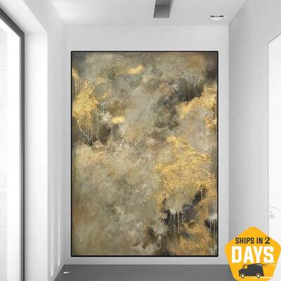Large Gold Painting Abstract Painting on Canvas Gold Art on Canvas Abstract Minimalist Art Gold Oil Painting | LIQUID GOLD 46...