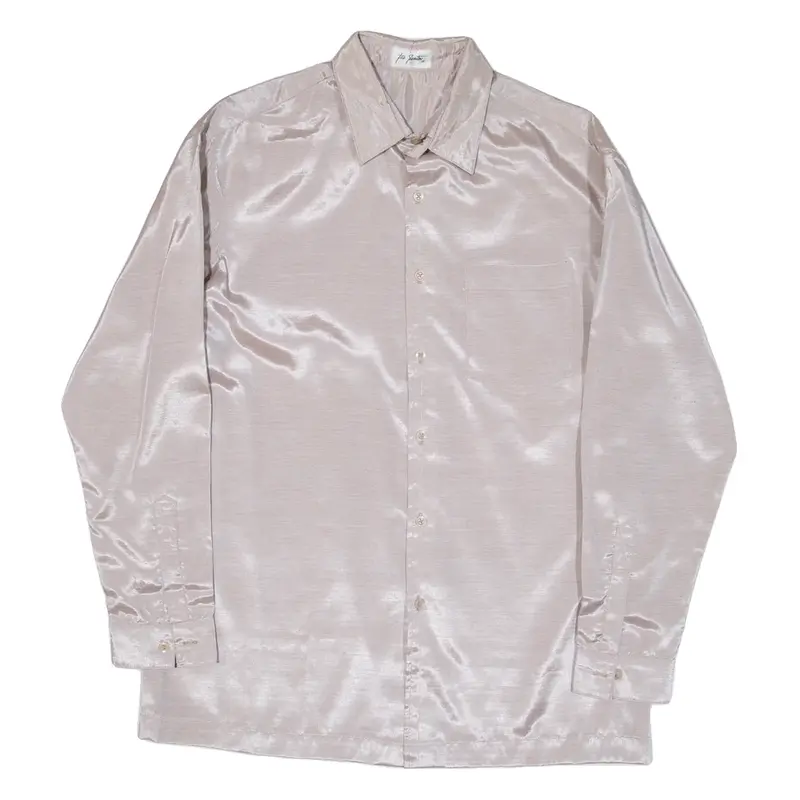 Mens Plain Shirt Pink Silk Long Sleeve M