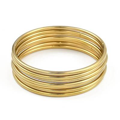 7Pcs Round Vacuum Plating 201 Stainless Steel Bangles Sets for Women