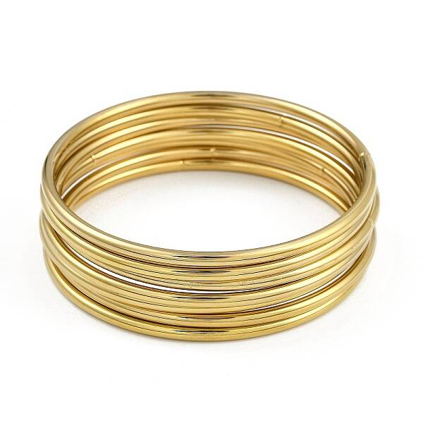 7Pcs Round Vacuum Plating 201 Stainless Steel Bangles Sets for Women