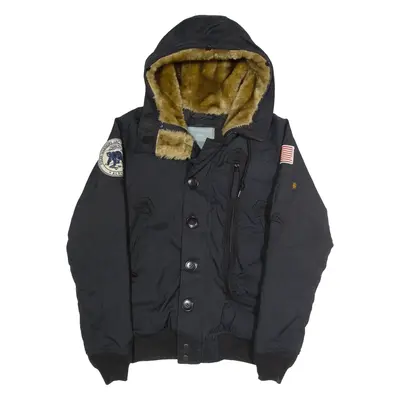 ALPHA INDUSTRIES Mens Flight Jacket Black Hooded XS