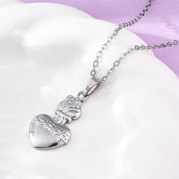 Fire Thorn Sacred Heart of Jesus 304 Stainless Steel Pendant Necklaces