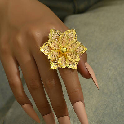 Iron Hollow Flower Cuff Rings