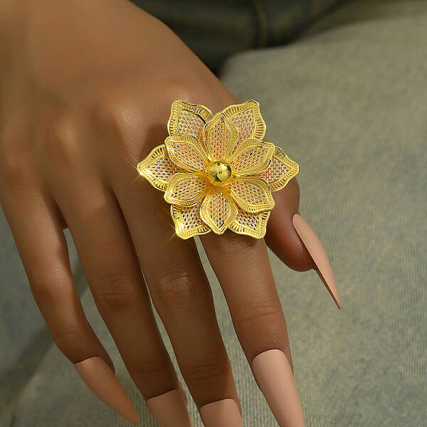 Iron Hollow Flower Cuff Rings