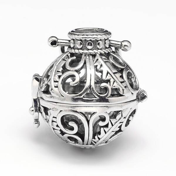 Rack Plating Brass Hollow Round Cage Pendants