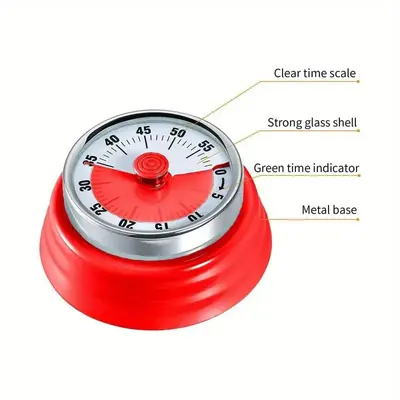 Mechanical Kitchen Timer – Battery-Free, Magnetic Base, Clear Minute Markings, Perfect for Cooking, Study, Classroom & Time...