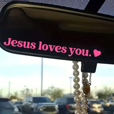 Creative Jesus Loves You Letter Pattern Decorative Car Stickers, Self-adhesive Rearview Mirror Car Decals, Heart Pattern Car...