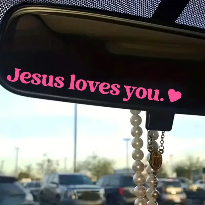 Creative Jesus Loves You Letter Pattern Decorative Car Stickers, Self-adhesive Rearview Mirror Car Decals, Heart Pattern Car...