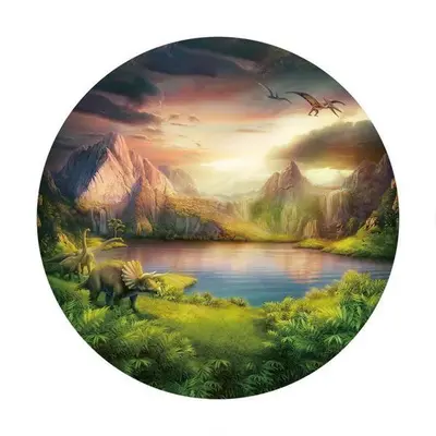 Aperturee Lake And Green Forest Round Happy Birthday Backdrop