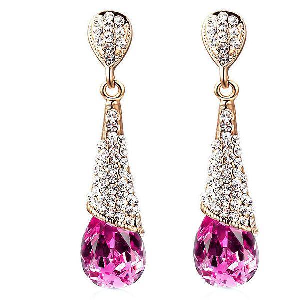 Real 18K Gold Plated Brass Rhinestone Teardrop Stud Earrings