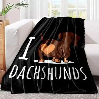Dachshund Letter Print Blanket, Halloween Decor Cool Bedroom Casual Soft Comfortable Throw Blanket, Warm Nap Blanket for Ho...