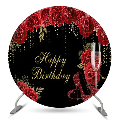 Aperturee Red Floral Glitter High Heels Round Birthday Backdrop | Circle Background For Party | Round Party Backdrop | Circle...