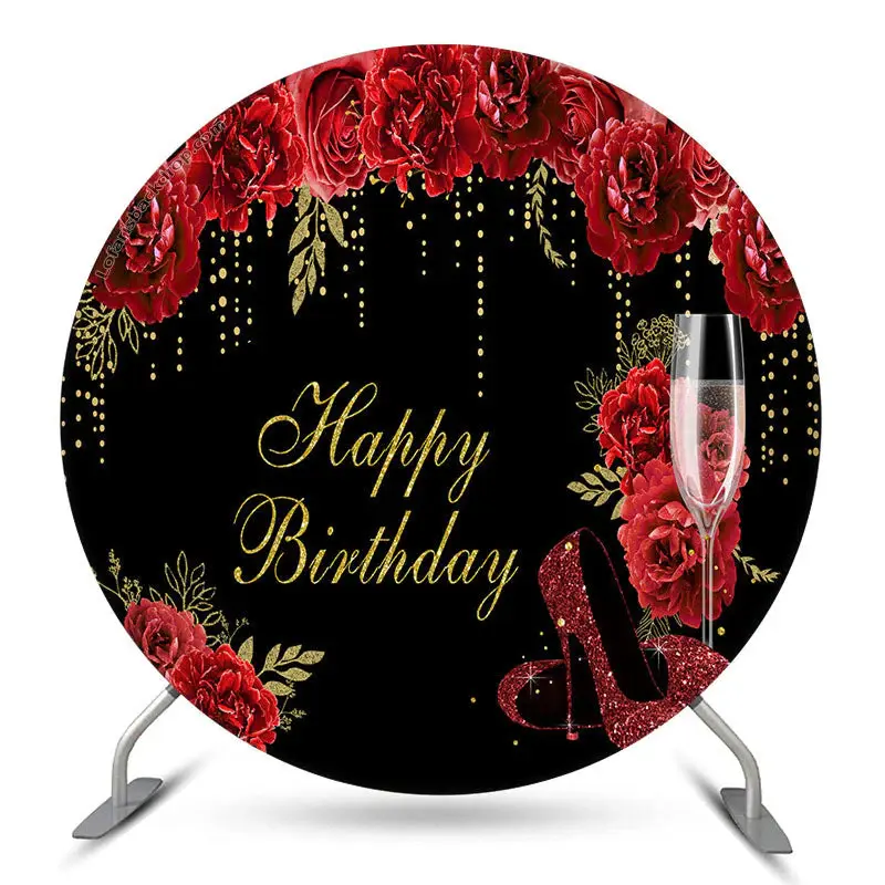 Aperturee Red Floral Glitter High Heels Round Birthday Backdrop | Circle Background For Party | Round Party Backdrop | Circle...