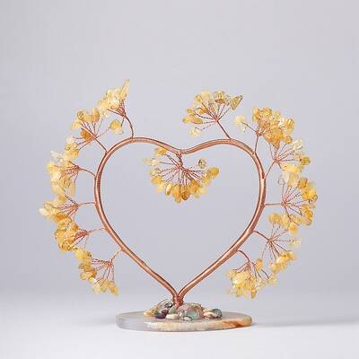 Natural Citrine Chips Love Heart Tree Decorations