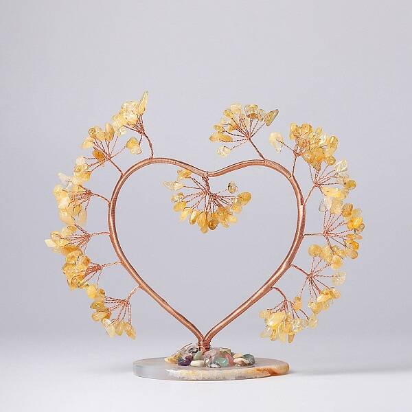Natural Citrine Chips Love Heart Tree Decorations