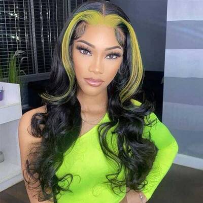 Highlight Rainbow Lace Wigs 100% Straight Human Hair Lace Front Wigs Ashimary Hair