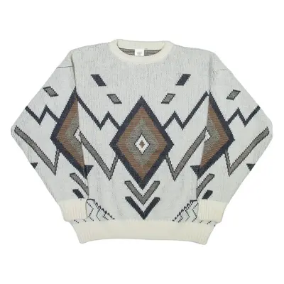 Aztec Mens Patterned Jumper Cream Crazy Pattern Tight Knit L
