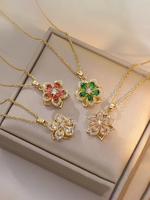 Flower Design Pendant Rotation Necklace for Women & Girls, Fashion Rhinestone Decor Jewelry for Party, Daily Clothing Decor, ...