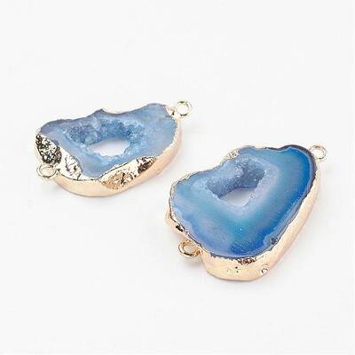 Electroplate Natural Druzy Geode Quartz Crystal Links connectors