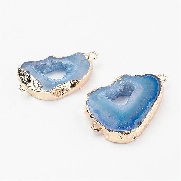 Electroplate Natural Druzy Geode Quartz Crystal Links connectors