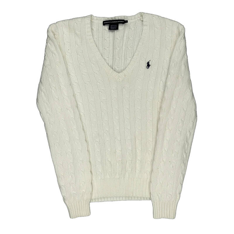 Ralph Lauren Sport V-Neck Jumper - Large Cream Cotton