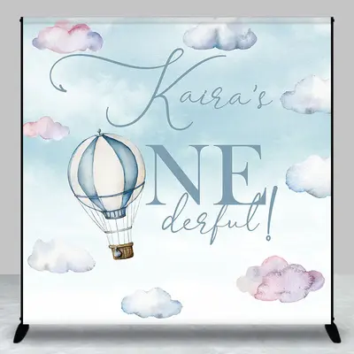 Blue Hot Air Balloon Custom Name Onederful Backdrop - Aperturee