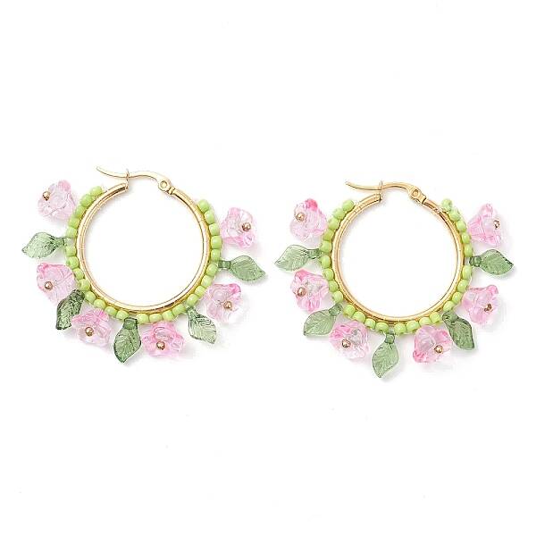 Glass Flower Hoop Earrings