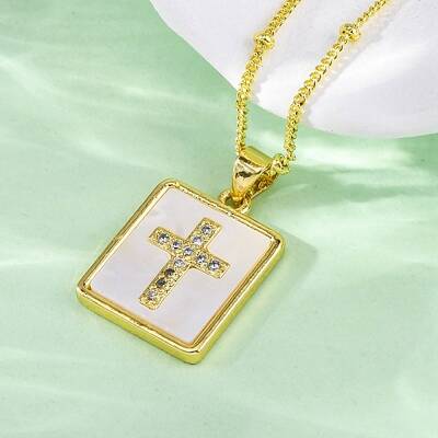 Brass Micro Pave Clear Cubic Zirconia Pendant Necklaces