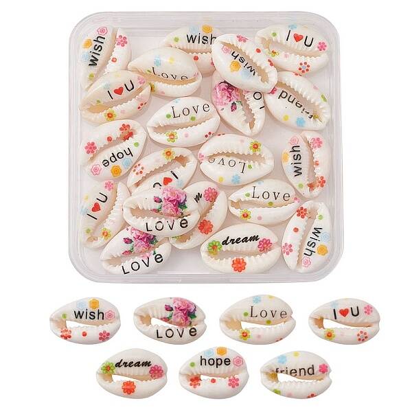 20Pcs Printed Natural Cowrie Shell Beads