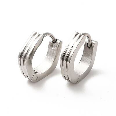 Non-Tarnish 304 Stainless Steel Grooved Polygon Hoop Earrings
