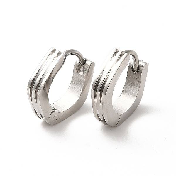 Non-Tarnish 304 Stainless Steel Grooved Polygon Hoop Earrings