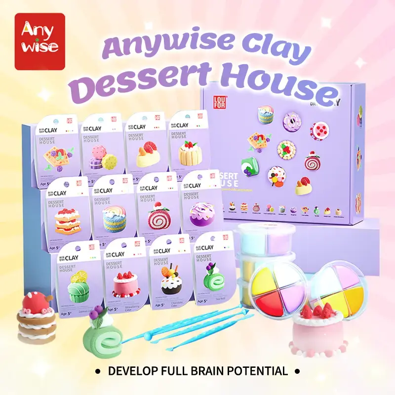 Anywise Air DIY Clay - Cute Dessert House 12 Boxes, Soft & Ultra Light, Safe & Non-Toxic, Tools and Tutorials for Kids Educat...